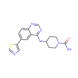 NC(=O)N1CCC(Nc2ncnc3ccc(-c4cncs4)cc23)CC1 ZINC000299852952