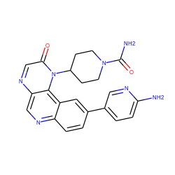 NC(=O)N1CCC(n2c(=O)cnc3cnc4ccc(-c5ccc(N)nc5)cc4c32)CC1 ZINC001772605622