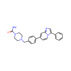 NC(=O)N1CCN(Cc2ccc(-c3ccn4c(-c5ccccc5)cnc4c3)cc2)CC1 ZINC000014944989