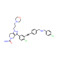 NC(=O)N1CCc2c(c(-c3ccc(Cl)c(C#Cc4ccc(CNCc5ccc(Cl)cc5)cc4)c3)nn2CCCN2CCOCC2)C1 ZINC000095597799