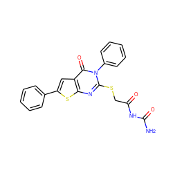 NC(=O)NC(=O)CSc1nc2sc(-c3ccccc3)cc2c(=O)n1-c1ccccc1 ZINC000001895932