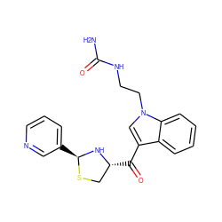 NC(=O)NCCn1cc(C(=O)[C@@H]2CS[C@@H](c3cccnc3)N2)c2ccccc21 ZINC000013737500