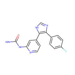 NC(=O)Nc1cc(-c2[nH]cnc2-c2ccc(F)cc2)ccn1 ZINC000167633605