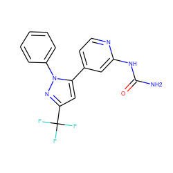 NC(=O)Nc1cc(-c2cc(C(F)(F)F)nn2-c2ccccc2)ccn1 ZINC000141258407