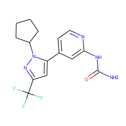 NC(=O)Nc1cc(-c2cc(C(F)(F)F)nn2C2CCCC2)ccn1 ZINC000141283210