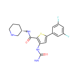 NC(=O)Nc1cc(-c2cc(F)cc(F)c2)sc1C(=O)N[C@H]1CCCNC1 ZINC000084687945