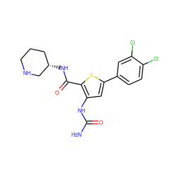 NC(=O)Nc1cc(-c2ccc(Cl)c(Cl)c2)sc1C(=O)N[C@H]1CCCNC1 ZINC000084708805