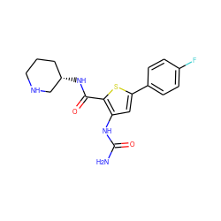 NC(=O)Nc1cc(-c2ccc(F)cc2)sc1C(=O)N[C@H]1CCCNC1 ZINC000084703912