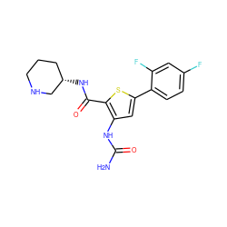 NC(=O)Nc1cc(-c2ccc(F)cc2F)sc1C(=O)N[C@H]1CCCNC1 ZINC000084671784