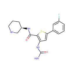 NC(=O)Nc1cc(-c2cccc(F)c2)sc1C(=O)N[C@@H]1CCCNC1 ZINC000034885165