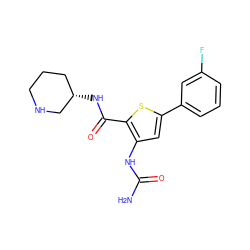 NC(=O)Nc1cc(-c2cccc(F)c2)sc1C(=O)N[C@H]1CCCNC1 ZINC000033359230