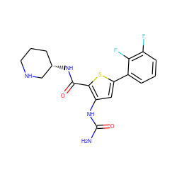 NC(=O)Nc1cc(-c2cccc(F)c2F)sc1C(=O)N[C@H]1CCCNC1 ZINC000084689327