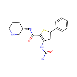 NC(=O)Nc1cc(-c2ccccc2)sc1C(=O)N[C@H]1CCCNC1 ZINC000084688255