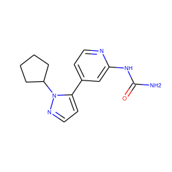 NC(=O)Nc1cc(-c2ccnn2C2CCCC2)ccn1 ZINC000169702061