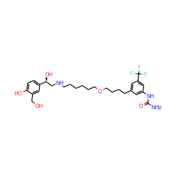 NC(=O)Nc1cc(CCCCOCCCCCCNC[C@H](O)c2ccc(O)c(CO)c2)cc(C(F)(F)F)c1 ZINC000072104677