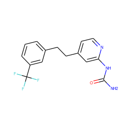 NC(=O)Nc1cc(CCc2cccc(C(F)(F)F)c2)ccn1 ZINC000167630452