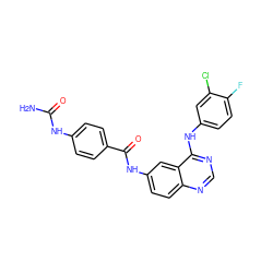 NC(=O)Nc1ccc(C(=O)Nc2ccc3ncnc(Nc4ccc(F)c(Cl)c4)c3c2)cc1 ZINC000473152911