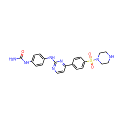 NC(=O)Nc1ccc(Nc2nccc(-c3ccc(S(=O)(=O)N4CCNCC4)cc3)n2)cc1 ZINC000013588909