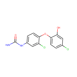 NC(=O)Nc1ccc(Oc2ccc(Cl)cc2O)c(Cl)c1 ZINC000028529127