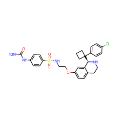 NC(=O)Nc1ccc(S(=O)(=O)NCCOc2ccc3c(c2)[C@@H](C2(c4ccc(Cl)cc4)CCC2)NCC3)cc1 ZINC000114981992