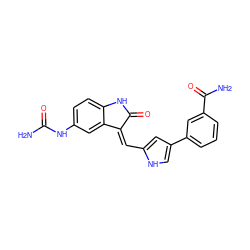 NC(=O)Nc1ccc2c(c1)/C(=C/c1cc(-c3cccc(C(N)=O)c3)c[nH]1)C(=O)N2 ZINC000028708329