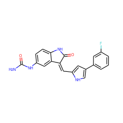 NC(=O)Nc1ccc2c(c1)/C(=C/c1cc(-c3cccc(F)c3)c[nH]1)C(=O)N2 ZINC000028708324