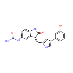 NC(=O)Nc1ccc2c(c1)/C(=C/c1cc(-c3cccc(O)c3)c[nH]1)C(=O)N2 ZINC000014962694