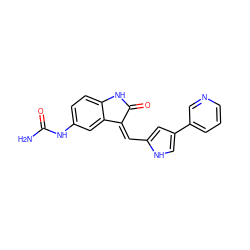 NC(=O)Nc1ccc2c(c1)/C(=C/c1cc(-c3cccnc3)c[nH]1)C(=O)N2 ZINC000014962676