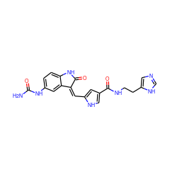 NC(=O)Nc1ccc2c(c1)/C(=C/c1cc(C(=O)NCCc3cnc[nH]3)c[nH]1)C(=O)N2 ZINC000014962664