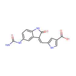 NC(=O)Nc1ccc2c(c1)/C(=C/c1cc(C(=O)O)c[nH]1)C(=O)N2 ZINC000028708309