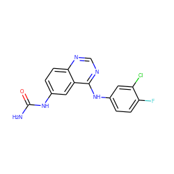 NC(=O)Nc1ccc2ncnc(Nc3ccc(F)c(Cl)c3)c2c1 ZINC000653861675