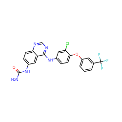 NC(=O)Nc1ccc2ncnc(Nc3ccc(Oc4cccc(C(F)(F)F)c4)c(Cl)c3)c2c1 ZINC000473154776