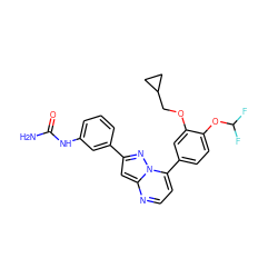 NC(=O)Nc1cccc(-c2cc3nccc(-c4ccc(OC(F)F)c(OCC5CC5)c4)n3n2)c1 ZINC000045375320