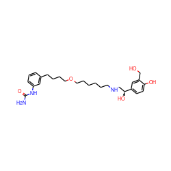 NC(=O)Nc1cccc(CCCCOCCCCCCNC[C@H](O)c2ccc(O)c(CO)c2)c1 ZINC000003817602