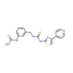 NC(=O)Nc1cccc(CNC(=O)Nc2nc(-c3ccncc3)cs2)c1 ZINC000143662732