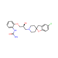 NC(=O)Nc1ccccc1OC[C@@H](O)CN1CCC2(CC1)Cc1cc(Cl)ccc1O2 ZINC000034111178