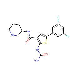 NC(=O)Nc1sc(-c2cc(F)cc(F)c2)cc1C(=O)N[C@H]1CCCNC1 ZINC000084671734