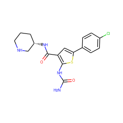 NC(=O)Nc1sc(-c2ccc(Cl)cc2)cc1C(=O)N[C@H]1CCCNC1 ZINC000040394718