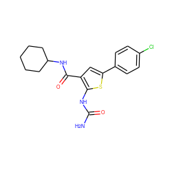 NC(=O)Nc1sc(-c2ccc(Cl)cc2)cc1C(=O)NC1CCCCC1 ZINC000064560497