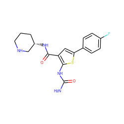 NC(=O)Nc1sc(-c2ccc(F)cc2)cc1C(=O)N[C@H]1CCCNC1 ZINC000040862432