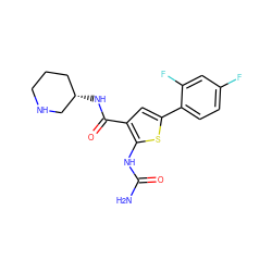 NC(=O)Nc1sc(-c2ccc(F)cc2F)cc1C(=O)N[C@H]1CCCNC1 ZINC000084689328