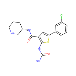 NC(=O)Nc1sc(-c2cccc(Cl)c2)cc1C(=O)N[C@H]1CCCNC1 ZINC000040407830