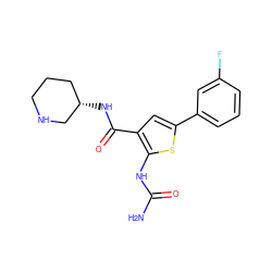 NC(=O)Nc1sc(-c2cccc(F)c2)cc1C(=O)N[C@H]1CCCNC1 ZINC000040861144