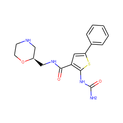 NC(=O)Nc1sc(-c2ccccc2)cc1C(=O)NC[C@@H]1CNCCO1 ZINC000040407858