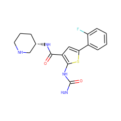 NC(=O)Nc1sc(-c2ccccc2F)cc1C(=O)N[C@H]1CCCNC1 ZINC000040861142