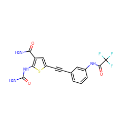 NC(=O)Nc1sc(C#Cc2cccc(NC(=O)C(F)(F)F)c2)cc1C(N)=O ZINC000028525407