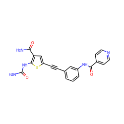 NC(=O)Nc1sc(C#Cc2cccc(NC(=O)c3ccncc3)c2)cc1C(N)=O ZINC000028524718