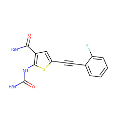 NC(=O)Nc1sc(C#Cc2ccccc2F)cc1C(N)=O ZINC000028524197