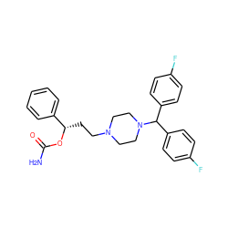 NC(=O)O[C@@H](CCN1CCN(C(c2ccc(F)cc2)c2ccc(F)cc2)CC1)c1ccccc1 ZINC000118066016