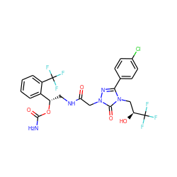 NC(=O)O[C@@H](CNC(=O)Cn1nc(-c2ccc(Cl)cc2)n(C[C@H](O)C(F)(F)F)c1=O)c1ccccc1C(F)(F)F ZINC000113413053